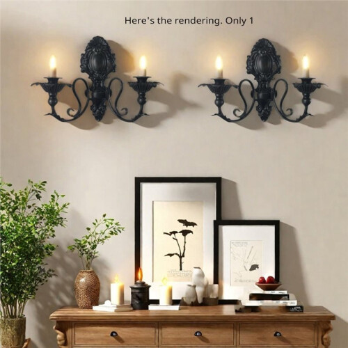 American Retro Double  Candle Holder Wall-Mounted Black Candlestick 1