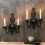 American Retro Double  Candle Holder Wall-Mounted Black Candlestick 4
