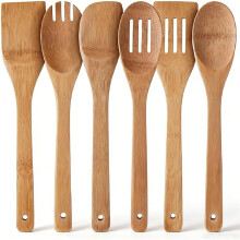 Wooden Spoons for Cooking, 6 Piece Dark Wooden Spoon Set, Wooden Spatula for Cooking, Slotted Wood Bamboo Spoon