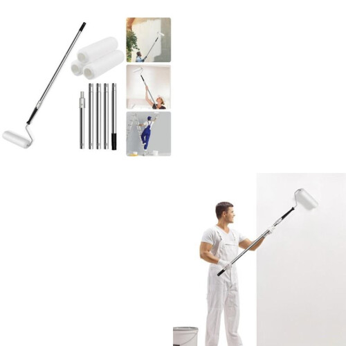 Long Household Wall Painting Tool Extendable Roller Poles with 3 Brush Heads 831F 1