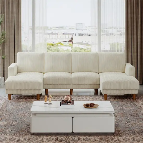 Corduroy U Shaped Sectional Sofa with Double Chaise 2