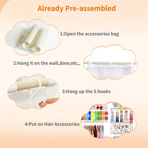 Porta Fasce per Capelli e Organizer per Fiocchi per Capelli per Ragazze, Organizer da Parete per Accessori per Capelli Preassemblato 1