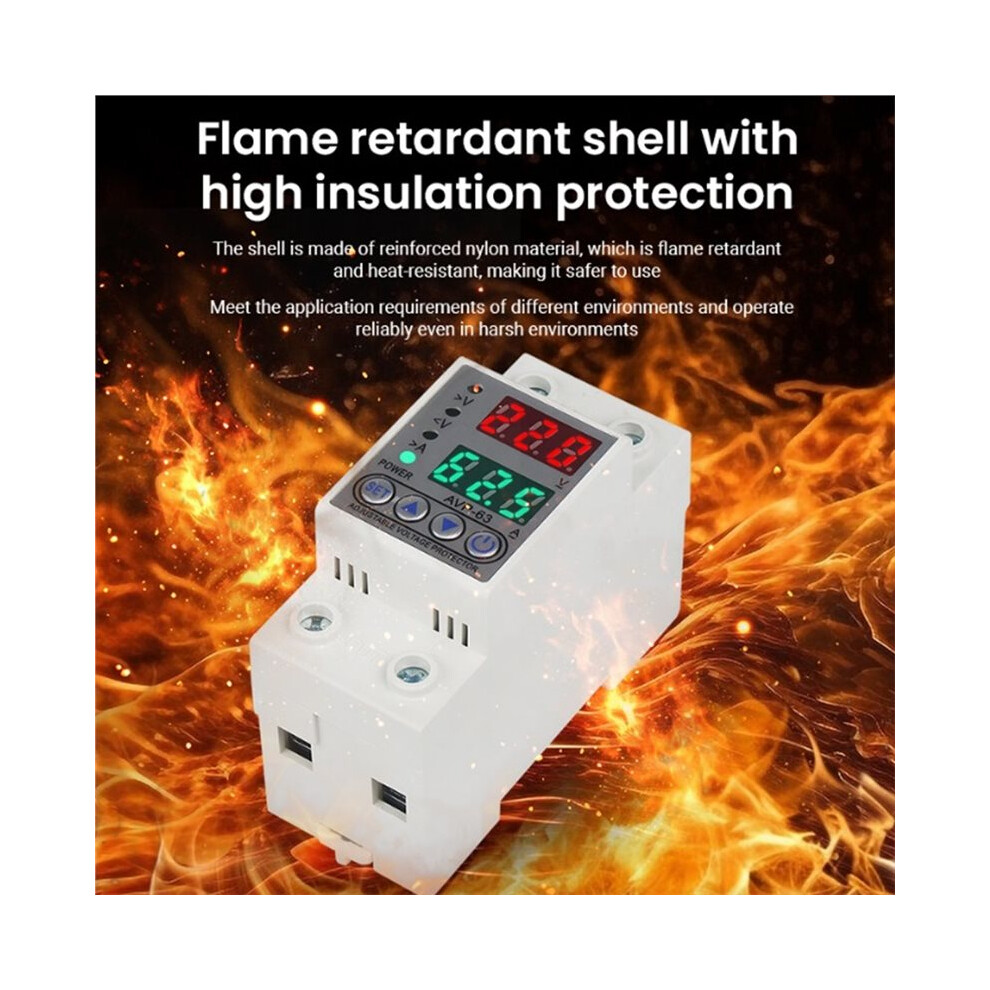230V 63A Adjustable Over Voltage Under Voltage Reclosing Protector Relay Limit Over Current Protection White 6033280962687