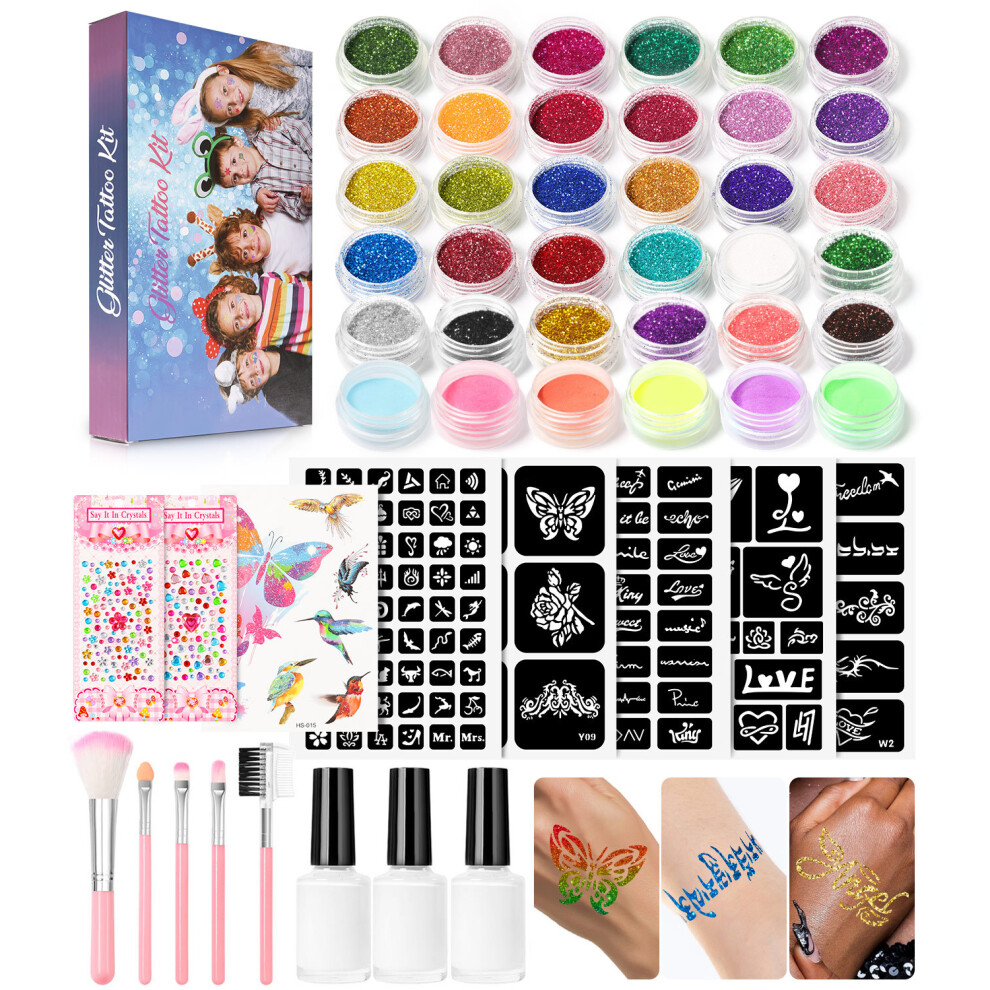 (02) Diamond Painting Set 200 Tattoo Templates Inkjet Tattoo Glitter Powder Luminous Body Painting Stage