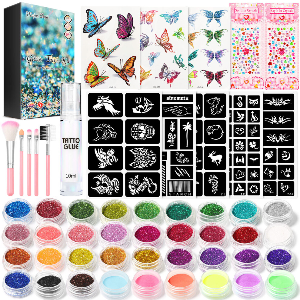 (04) Diamond Painting Set 200 Tattoo Templates Inkjet Tattoo Glitter Powder Luminous Body Painting Stage