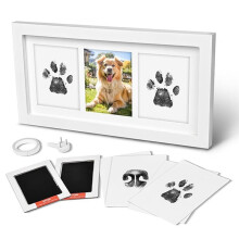 Pfotenabdruck-Rahmenset, Hunde-/Katzenpfotenabdruck-Set, Weiche Pfotenabdruckmasse, Abdruckkissen für Haustiere (Weiß)