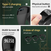 Slimme Ringvormige Handmatige Tel- en Nachtlampje met Digitaal Display, Draagbare Vingerteller, Wit