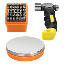 Zestaw do Stemplowania Metalu, Narzędzia do Stemplowania Biżuterii z 37 Elementami 3 mm (1/8 Cala) z Cyframi i Literami, Stalowy Blok Warsztatowy
