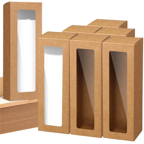 Macaron Boxes Paper Packaging Boxes with Transparent Window Cookie Boxes with Window Brown
