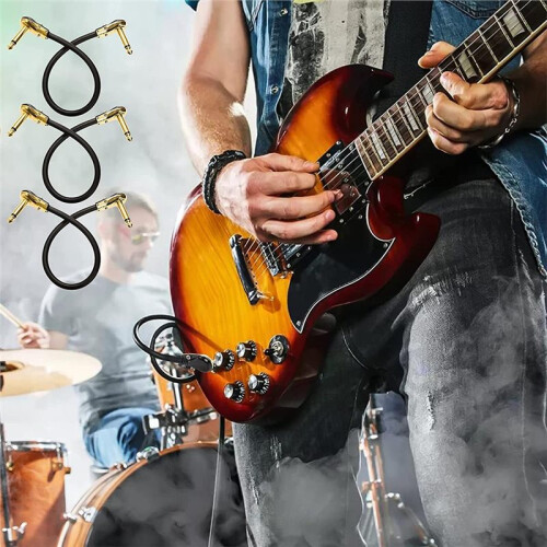 Pacote com 4 Cabos Patch de Guitarra de 12 Polegadas, Conector Tipo Panqueca Dourado em Ângulo Reto para Pedalboard de Efeitos 2
