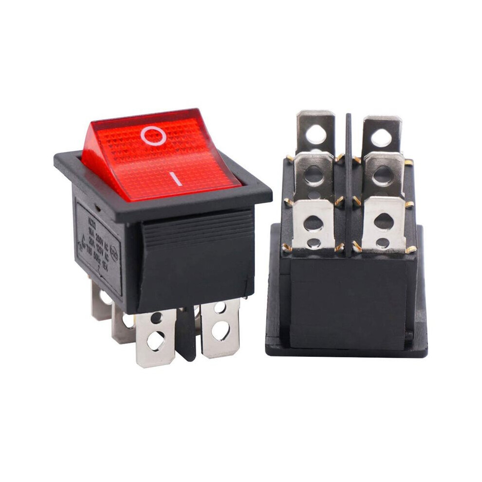 10Pcs Kcd4 Rocker 6 Pins 16A/250V With Red Light Indicator, 2 Position Toggle Switches 4711601891930