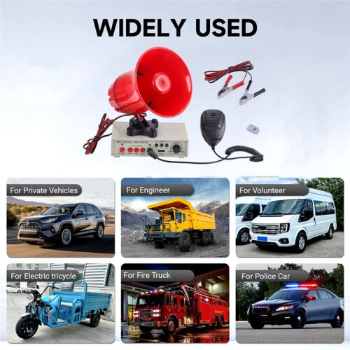 12V 130dB Car Warning Alarm Speaker  Siren Horn with Amplifiers, MIC System and Card Reader MP3 Player 1