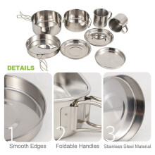 8PCS Stainless Steel Camping Cookware Set for Outdoor Activities with Plates and Cups