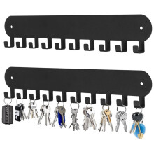 2-Pack Key Holder for Wall with 10 Hooks, Self Adhesive Key Rack, No Drill Installation for Home Use (Black)