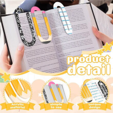 Back to School Acrylic Paper Clips, Clear Jumbo Bookmarks for DIY Crafts, School Decor 6Pcs