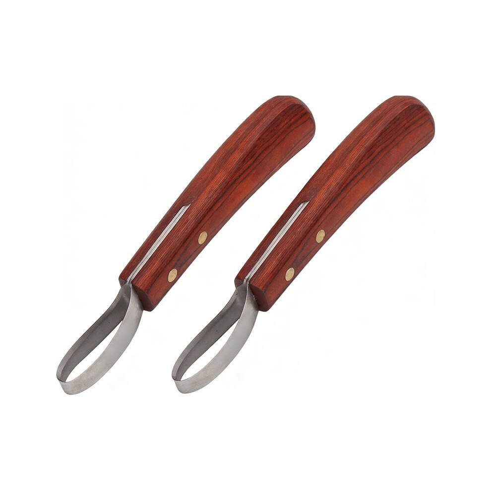 Saudism 2Pcs Hoof Knife Farrier Loop Oval Knife Horse Hoof Knife Rubber Wood Handle Multipurpose Cattle Horse Hoof Cutter