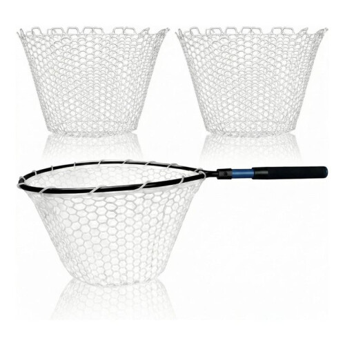 2Pcs Rubber Fishing Net Replacement Netting Without Handle Fly Fish Landing  Bag Foldable Rubber Mesh White