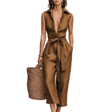 Women'S Wide Leg Jumpsuits Sleeveless Jumpsuit Casual Outfits Brown XL