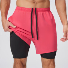 Men'S 2 in 1 Running Shorts Quick Dry Gym Athletic Workout Shorts for Men with Phone Pockets Rose Red M