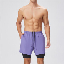 Heren 2-in-1 Hardloopshorts, Sneldrogende Sportshorts voor de Sportschool met Telefoonzakjes Paars XXL