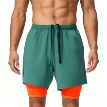 Men'S 2 in 1 Running Shorts Quick Dry Gym Athletic Workout Shorts for Men with Phone Pockets Green S