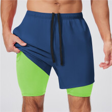 Heren 2-in-1 Hardloopshorts, Sneldrogende Sportshorts voor de Sportschool met Telefoonzakjes Blauw M