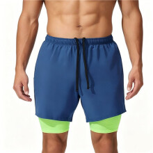 Heren 2-in-1 Hardloopshorts, Sneldrogende Sportshorts voor de Sportschool met Telefoonzakjes Blauw XL