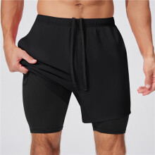 Short de Course 2 en 1 pour Homme, Séchage Rapide, Idéal pour la Salle de Sport et L'Entraînement, avec Poches pour Téléphone Noir XXL