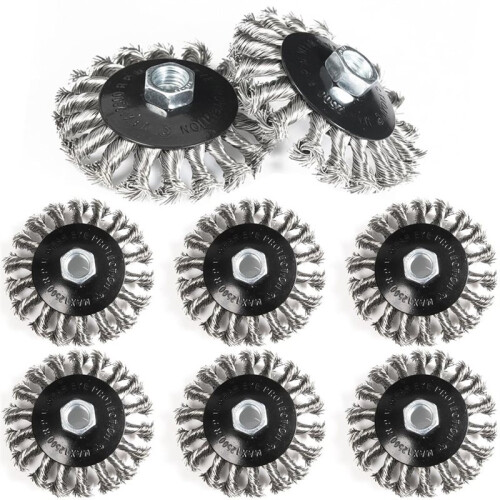 1 Conjunto/8 Peças de Escovas de Aço com Fio, Adequadas para Esmerilhadeiras Angulares de 4-1/2 Polegadas, Escova de Aço Torcida com Eixo de 5/8 de