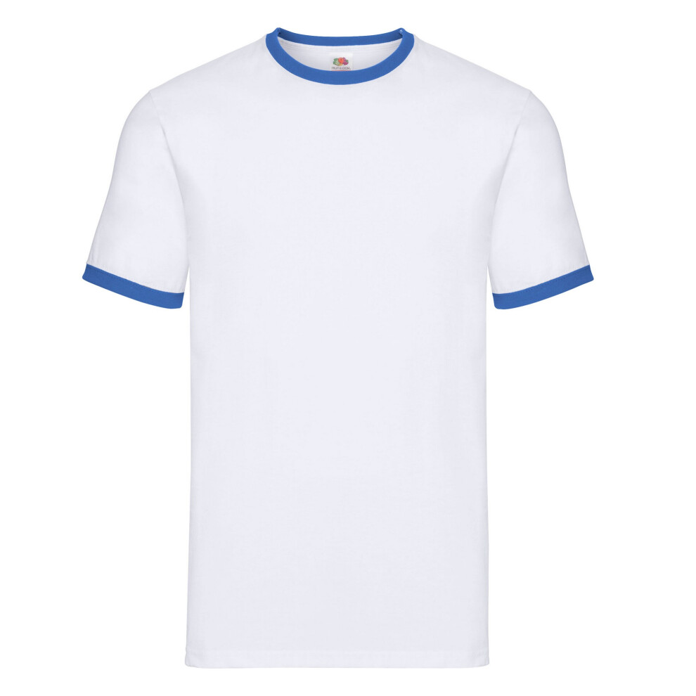 Fruit Of The Loom (S, White/Royal ) Mens Contrast Ringer T-Shirt Blue
