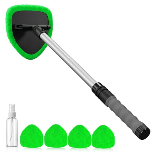 Windshield Cleaning Tool, Extendable Handle with 4 Washable Pads for Car Window and Windshield Cleaning