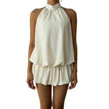 Women'S Halter Dresses Ruffle Loose Fit Dress White M