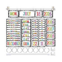 Composition Flip Calendar Bulletin Board Set Colorful Pastel Flip Calendar with Adjustable Holder 54 Date Cards