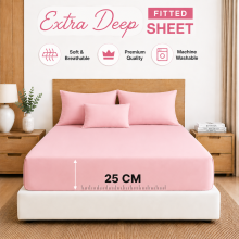 (Super King: (180 x 200)cm, Pink) 25 CM Bed Sheet Extra Deep Fitted Sheet & Pillowcases Pair