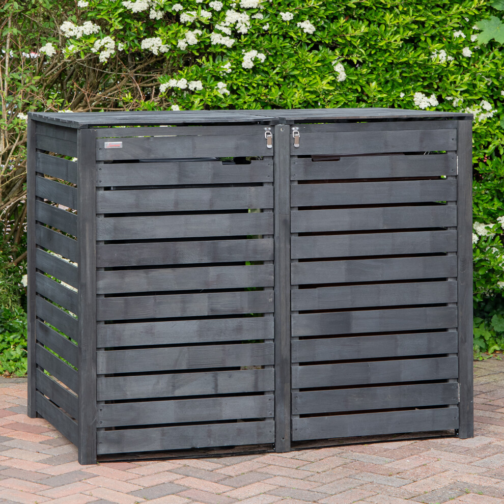 Rackhams Dark/Grey 1.43M X 1.16M Outdoor Wooden Garden Double Wheelie Bin Store Storage For 2 Bins In - Bin Stores - Image 3