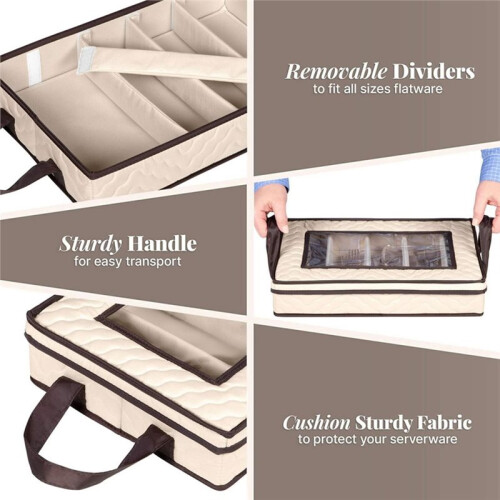 Flatware Storage Case - 5 Compartment Silverware Storage Container Box with Removable Lid and Easy to Carry Handles 2