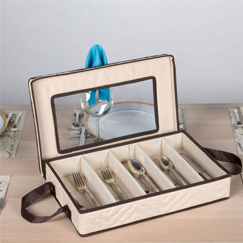 Flatware Storage Case - 5 Compartment Silverware Storage Container Box with Removable Lid and Easy to Carry Handles 2