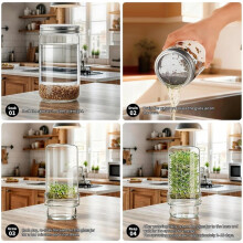 Sprouting Kit, 2 Wide Mouth Quart Mason Jars with Sprout Lids, Blackout Sleeves & Drain Cover for Home Gardeners