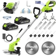 VOERJIA Cordless Strimmer Lightweight 750W with LCD Battery Display, Grass Trimmer and Brush Cutter with 2 x 2.0Ah Battery and Charger, 14-Piece