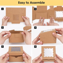 Kit com 50 Caixas para Confeitaria com Visor, 10x10x6,5 cm, Marrons, Ideais para Pequenos Doces, Biscoitos, Guloseimas e Sobremesas.