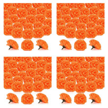 Marigold Flower Heads Bulk, 400Pcs Artificial Flowers Heads for Garlands Crafts, Silk Marigold Fake Flowers, Orange