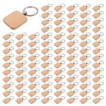 180Pcs Blank Square Wooden Keychain DIY Key Tag Gift