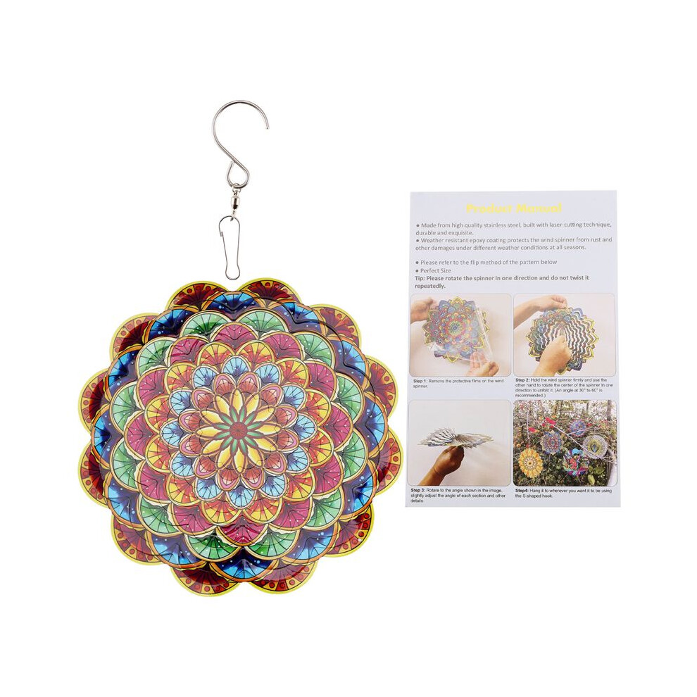 Semoic 3D Colorful Wind Mandala Foldable Rotating Wind Chime Garden Metal Wind Chime