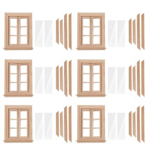 6X 1:12 Dollhouse Miniature Double Window Wooden 6 Pane Frame and Glass Plate Doll House DIY Double Window Accessories