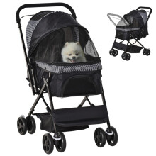 Poussette pliable pour chien avec 4 roues en EVA, guidon réglable et panier