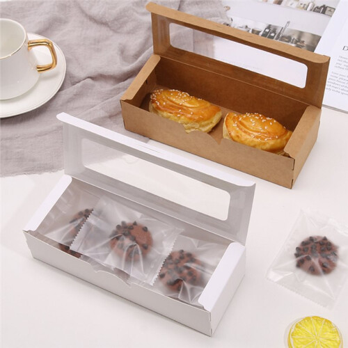 Macaron Boxes Paper Packaging Boxes with Transparent Window Cookie Boxes with Window Brown 1