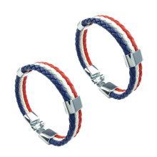 2X Jewelry Bracciale, Francia Bracciale con Bandiera Francese, per Uomo E Donna in Pelle, Lega, Bianca Rosso-Blu
