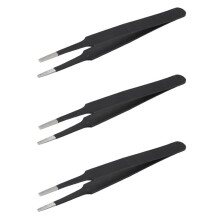 3X Anti-Static Flat Square Tip Stainless Steel Straight Tweezers 4.7 Inch Long Black