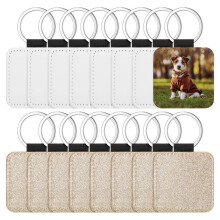 16 Pcs Sublimation Blanks Keychain Glitter PU Leather Keychain Heat Transfer Keyring for DIY Crafts Making,Square