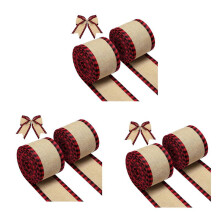 6X Plaid Wired Ribbons Christmas Burlap Fabric Ribbon Wrapping Ribbon Rolls with Checkered Red